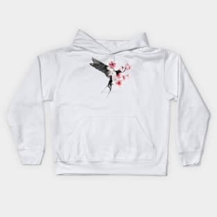 Beautiful Flying Swallow and Sakura Blossom - japanese painting Kids Hoodie